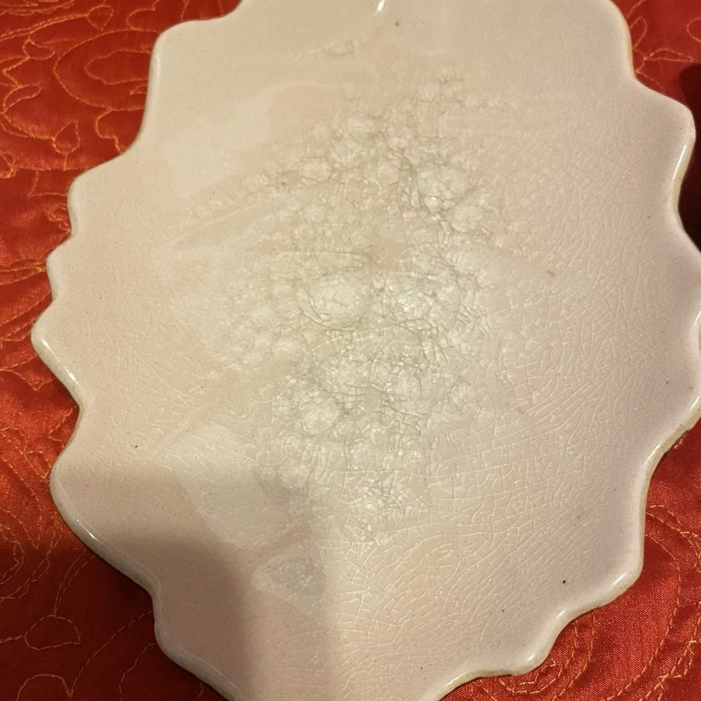 Vintage Set‎ Of 2 PIER 1  Crackle Glaze Leaf Dish /Shallow Bowls 9